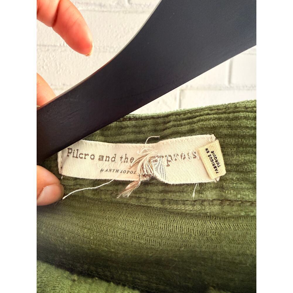 Pilcro Anthropologie Green Corduroy Button Front Midi Skirt Pockets Size 4 - Picture 3 of 9